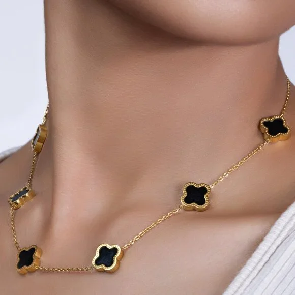 2 PC Set I 18K Gold Plated Four Leaf Clover Necklace I Dainty Clover Necklaces F - Picture 3 of 5